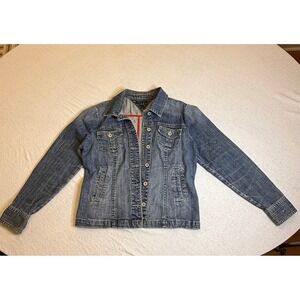 Tommy Hilfiger Women Blue Denim Jean Jacket Button Front Trucker‎ Style L